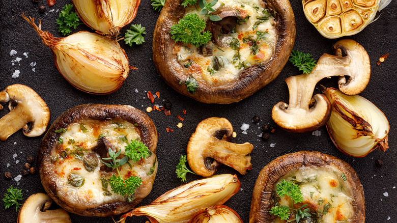 Grilled mushrooms stuffed with cheese