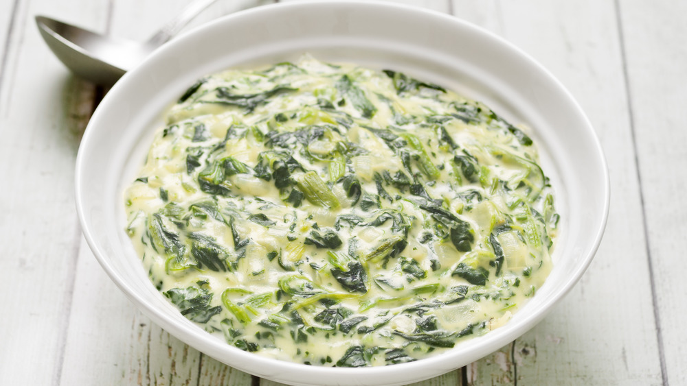 Bowl of creamed spinach