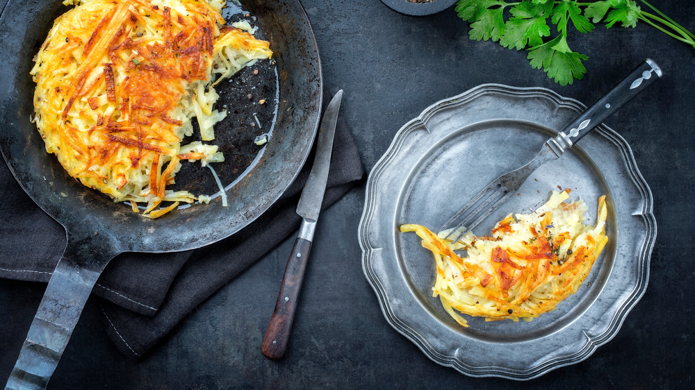 Hash browns in a skillet 