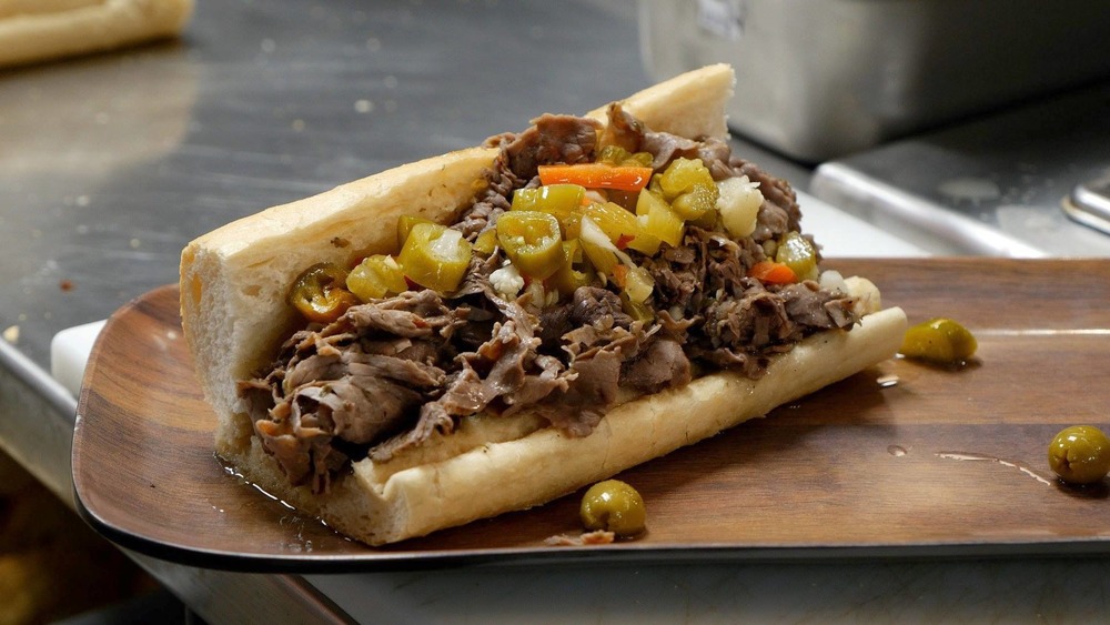 Dripping Italian beef sandwich