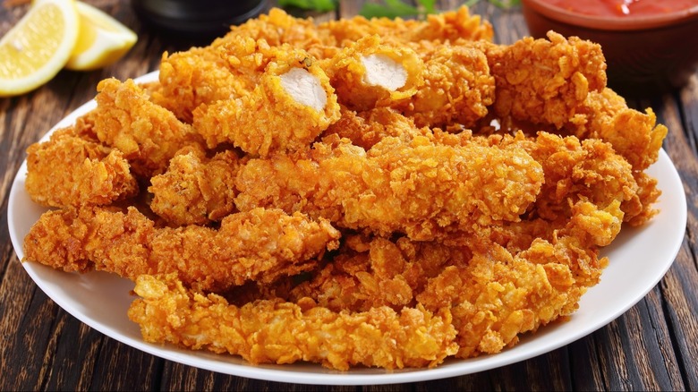 Plate of crispy chicken tenders