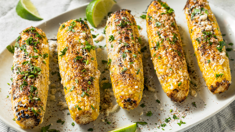 elote or Mexican street corn on dish