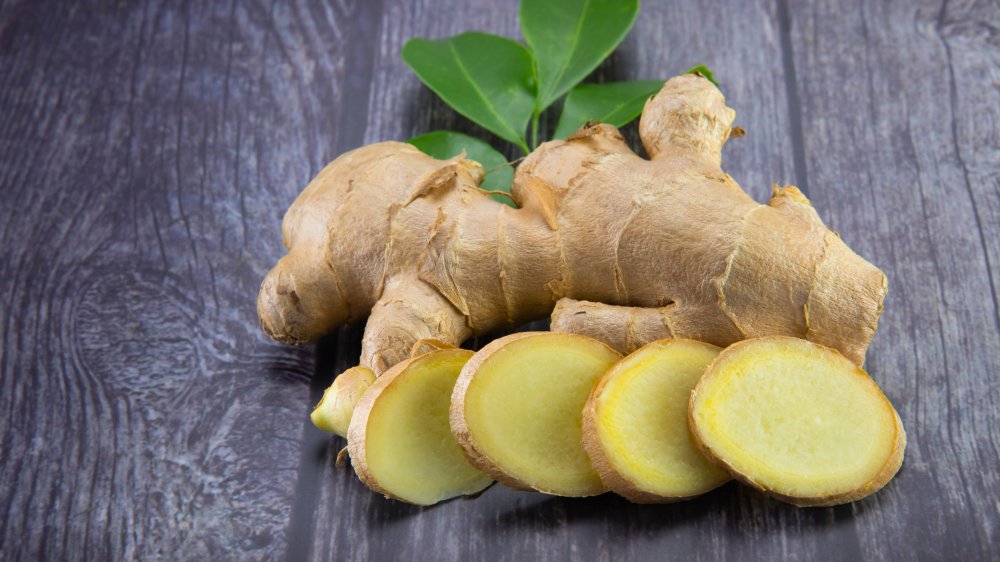 whole and cut ginger