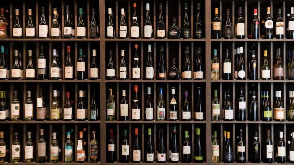 A shelf of wine bottles 