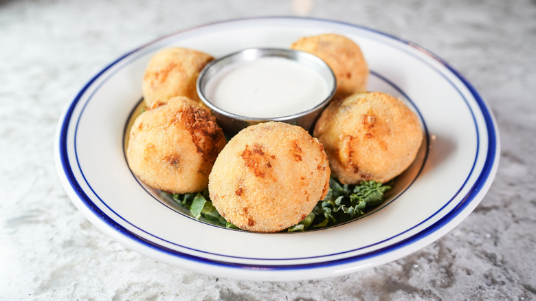 Mashed potato balls with dip