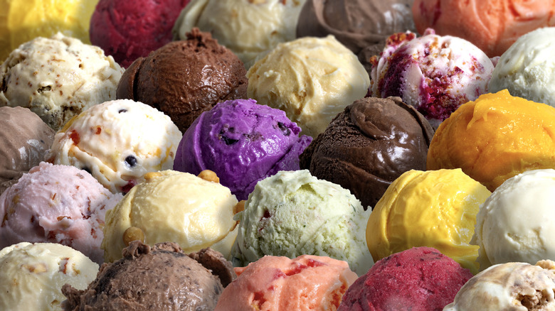 Various colorful scoops of ice cream