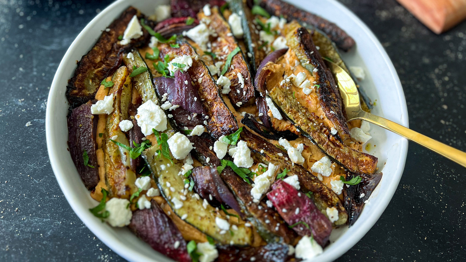 Za'atar Roasted Zucchini And Red Pepper Hummus Recipe