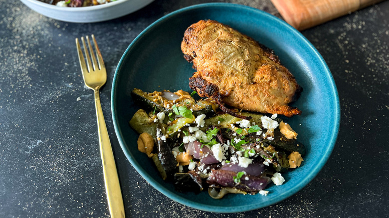 roasted zucchini with grilled chicken
